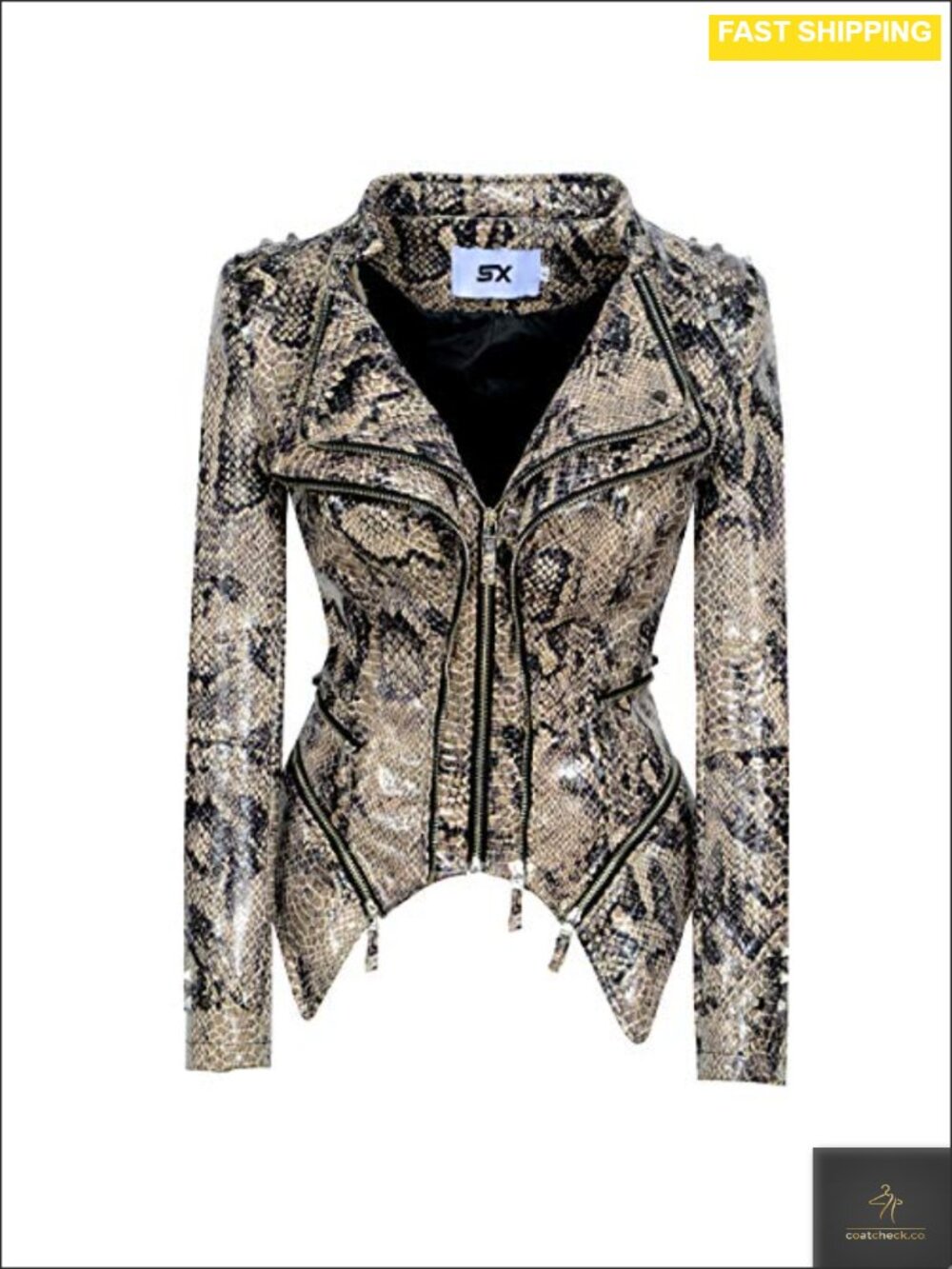 Faux Leather Studded Perfectly Shaping Biker Jacket